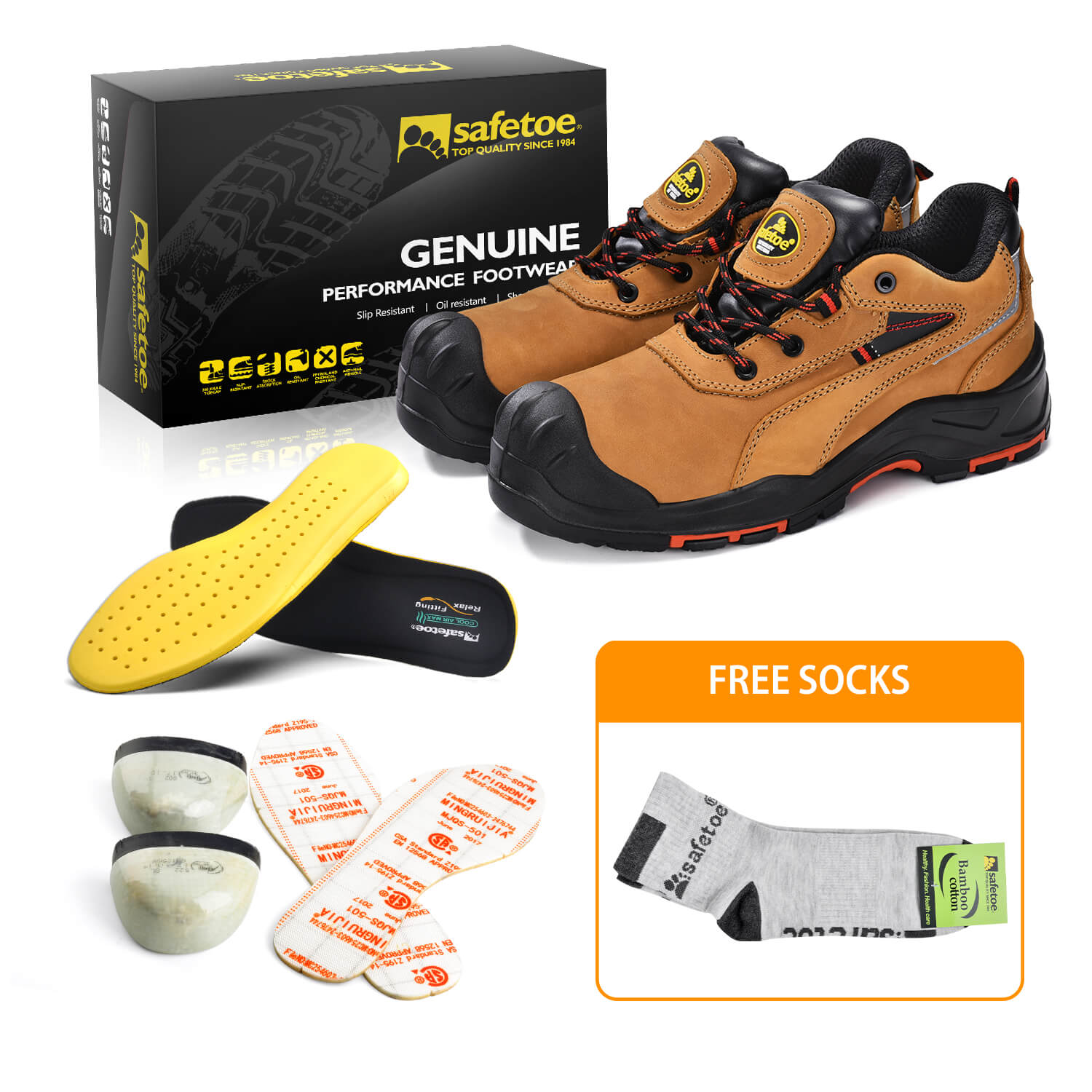 Safetoe Genuine Leather Safety Work Shoes With Overcaps