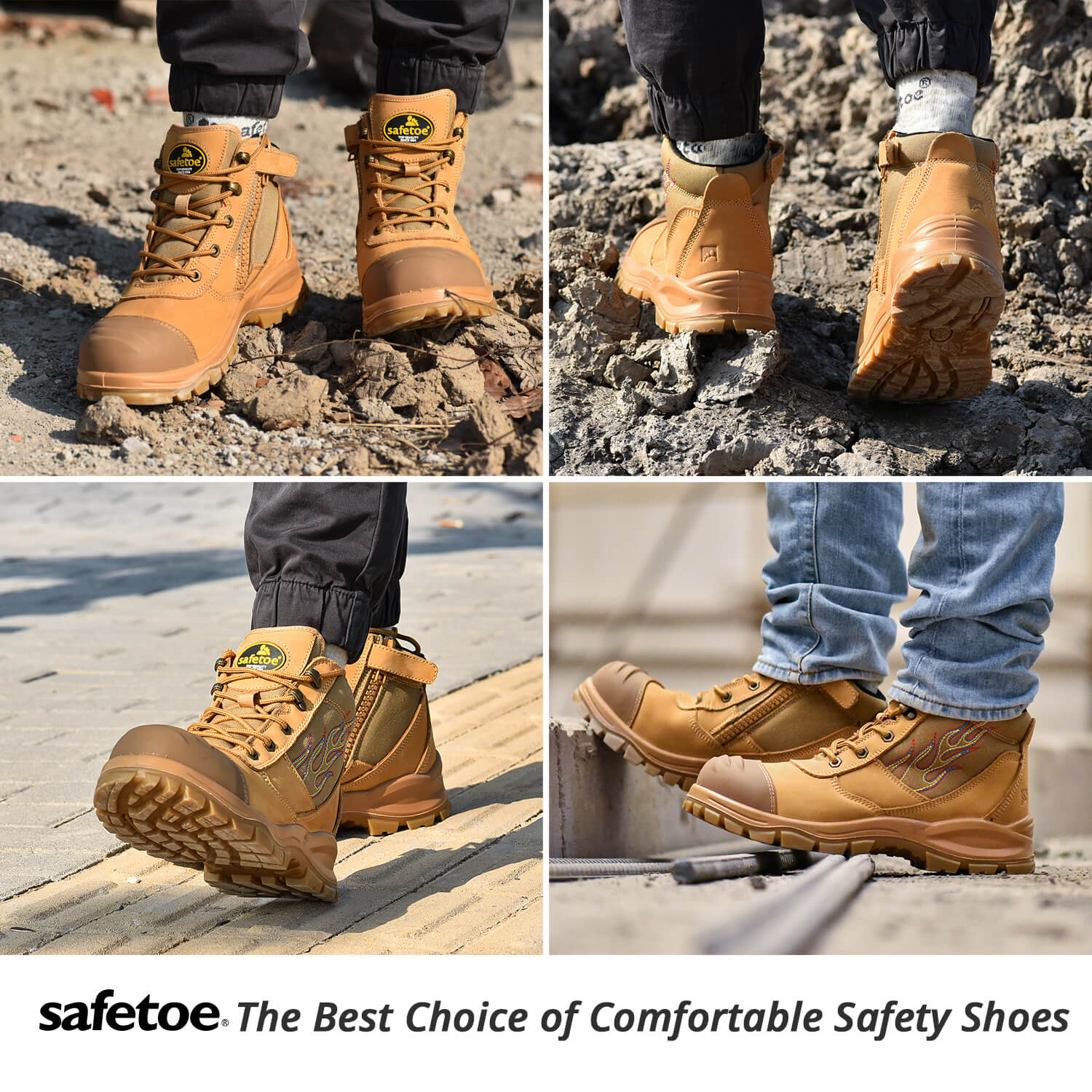 Safetoe Genuine Leather Wide Fit Men Safety Work Boots With Steel Toe