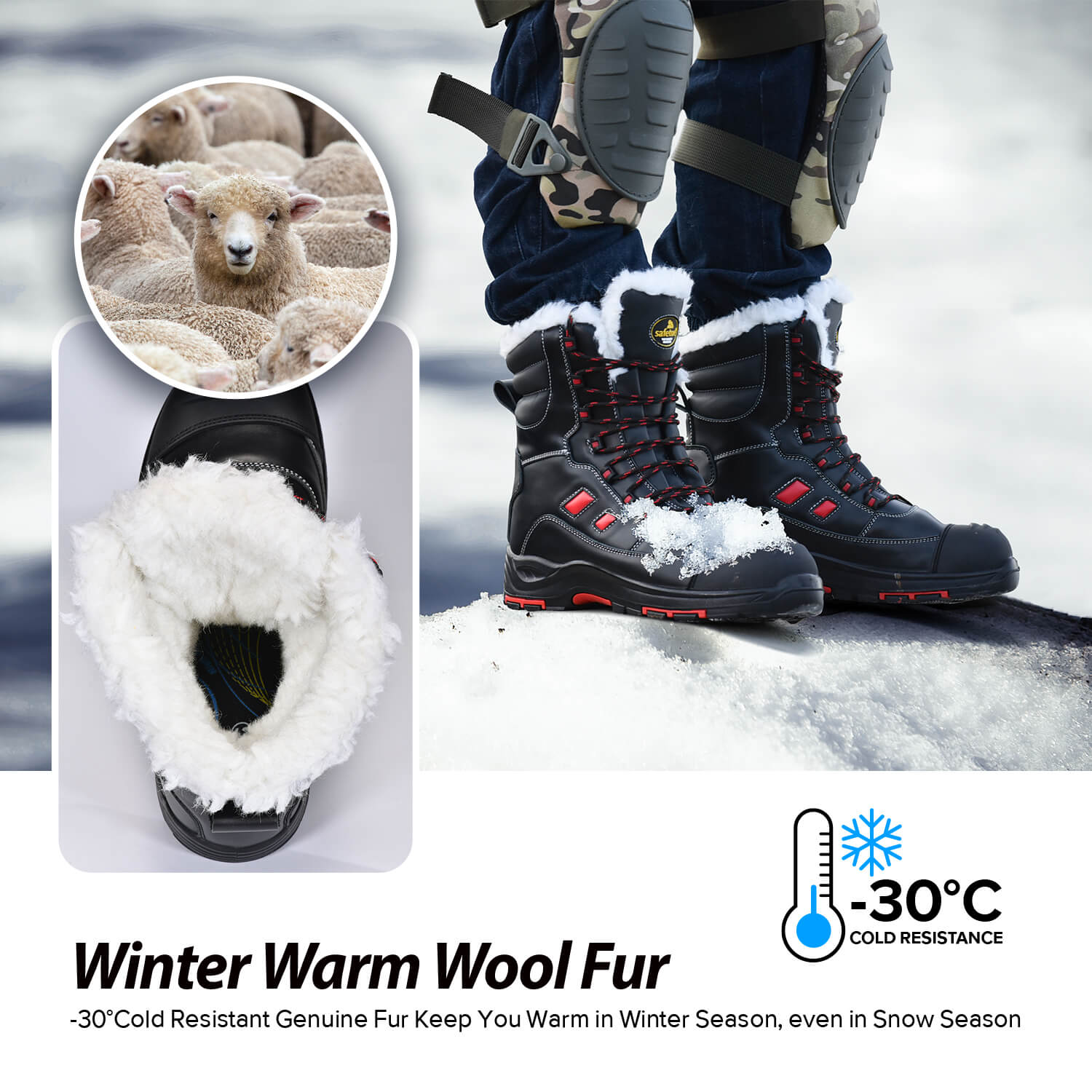 Safetoe 8" Lamb Fur Lined Winter Work Boots