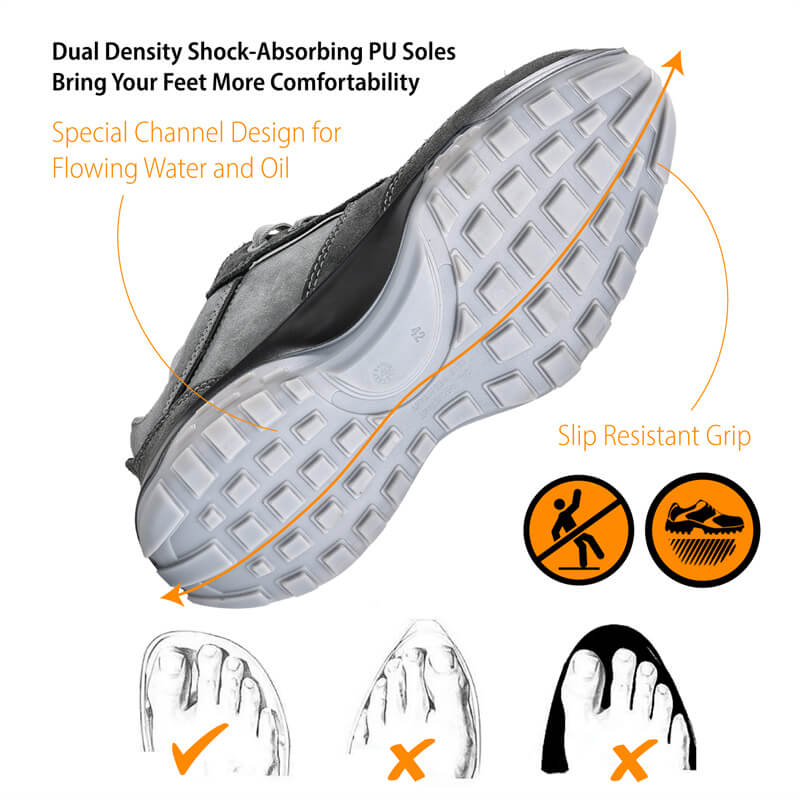 Antelope Gray Wide Fit Lightweight Breathable Leather Safety Shoes for Men & Women