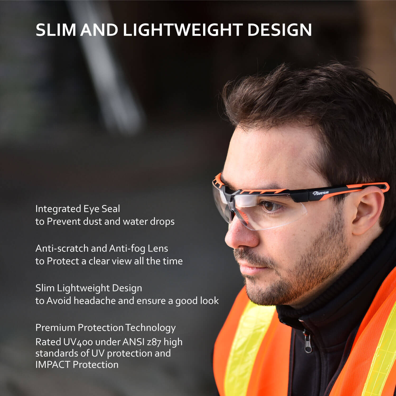 Safeyear Anti-Fog & Lightweight Safety Glasses Super Clear Lens