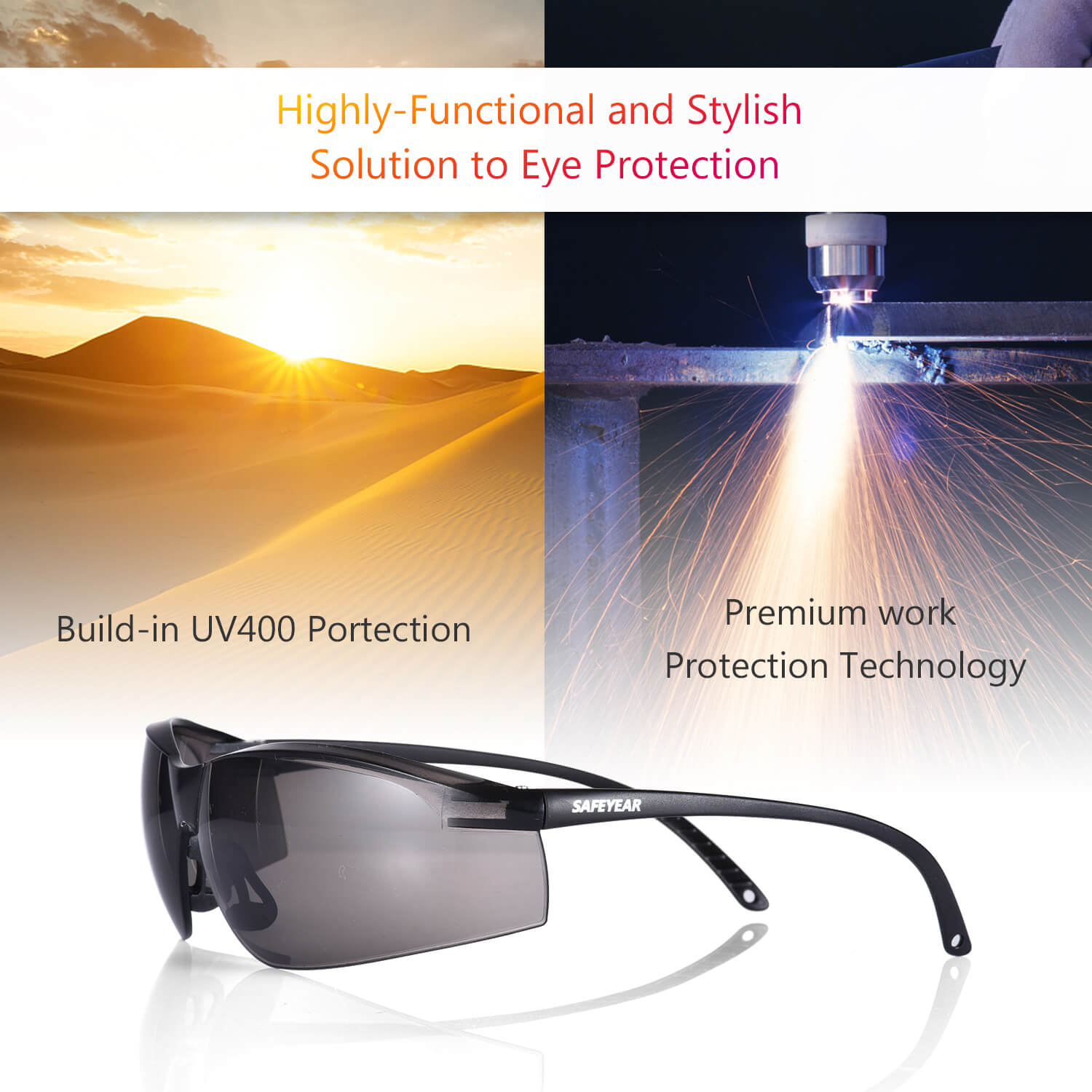 Safeyear Black Tinted Dark Lenses Safety Glasses for Men & Women