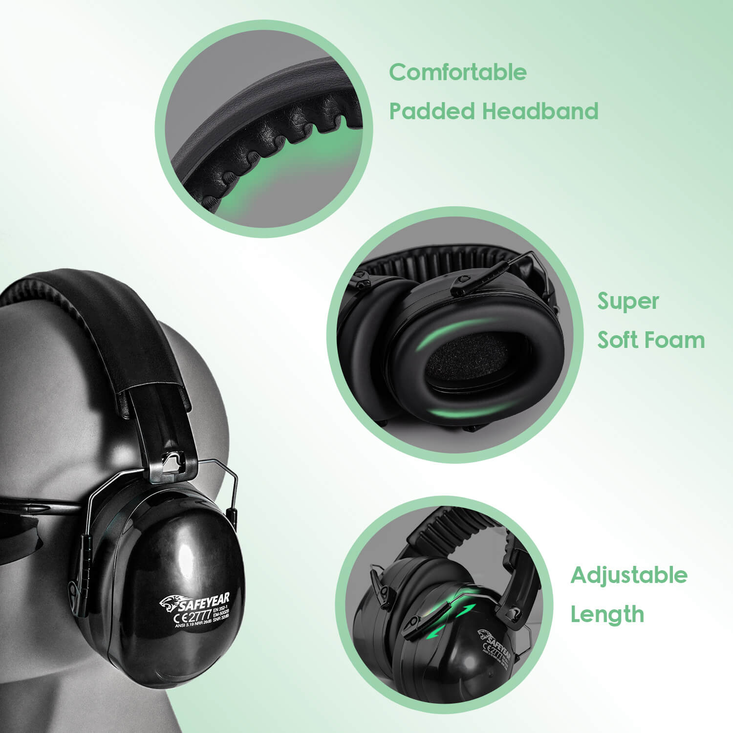 SAFEYEAR Hearing Protection Ear Muffs, Noise Reduction Safety Ear Muffs For Shooters