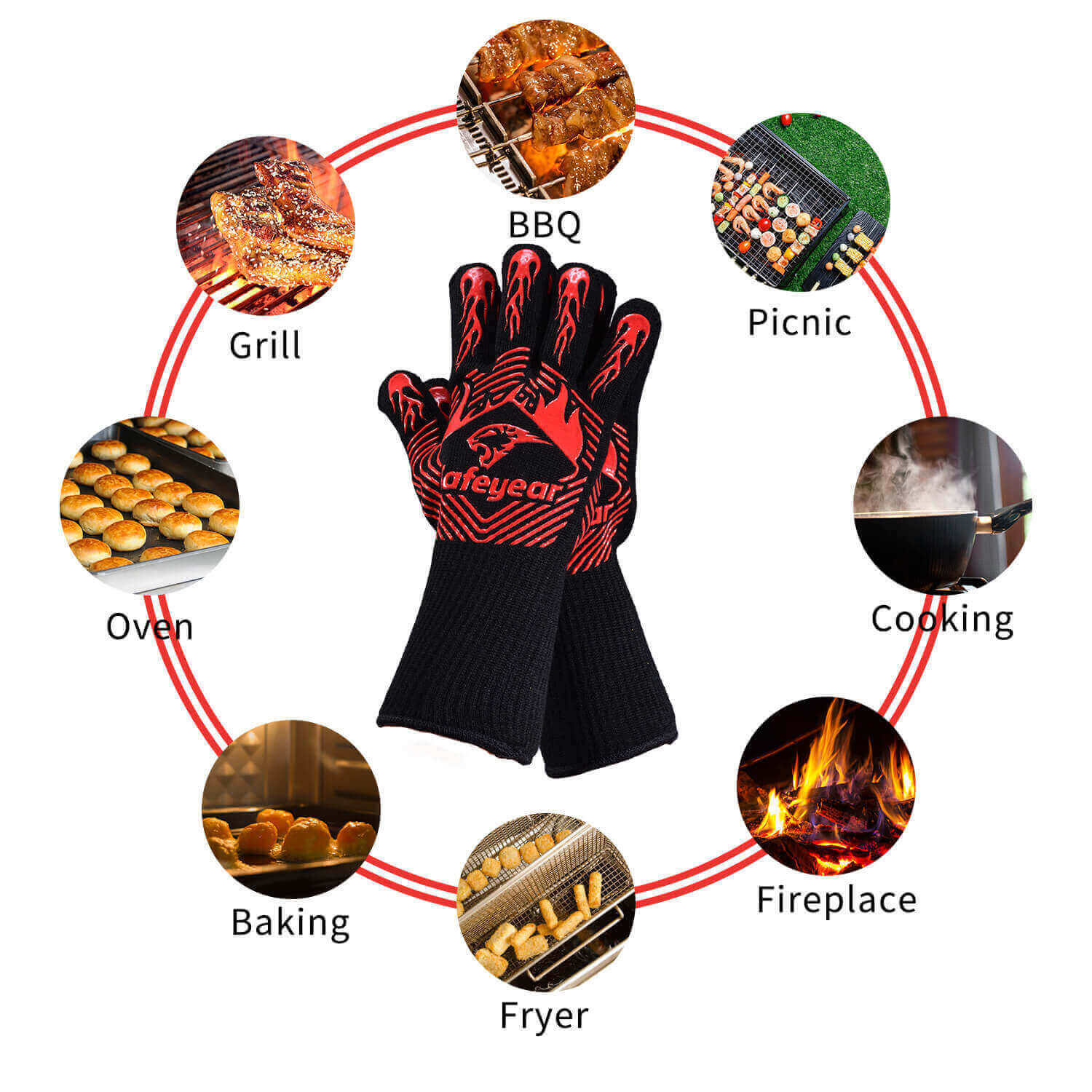 SAFEYEAR Safety BBQ Gloves Oven High Temperature,Black Gloves for Men & Women