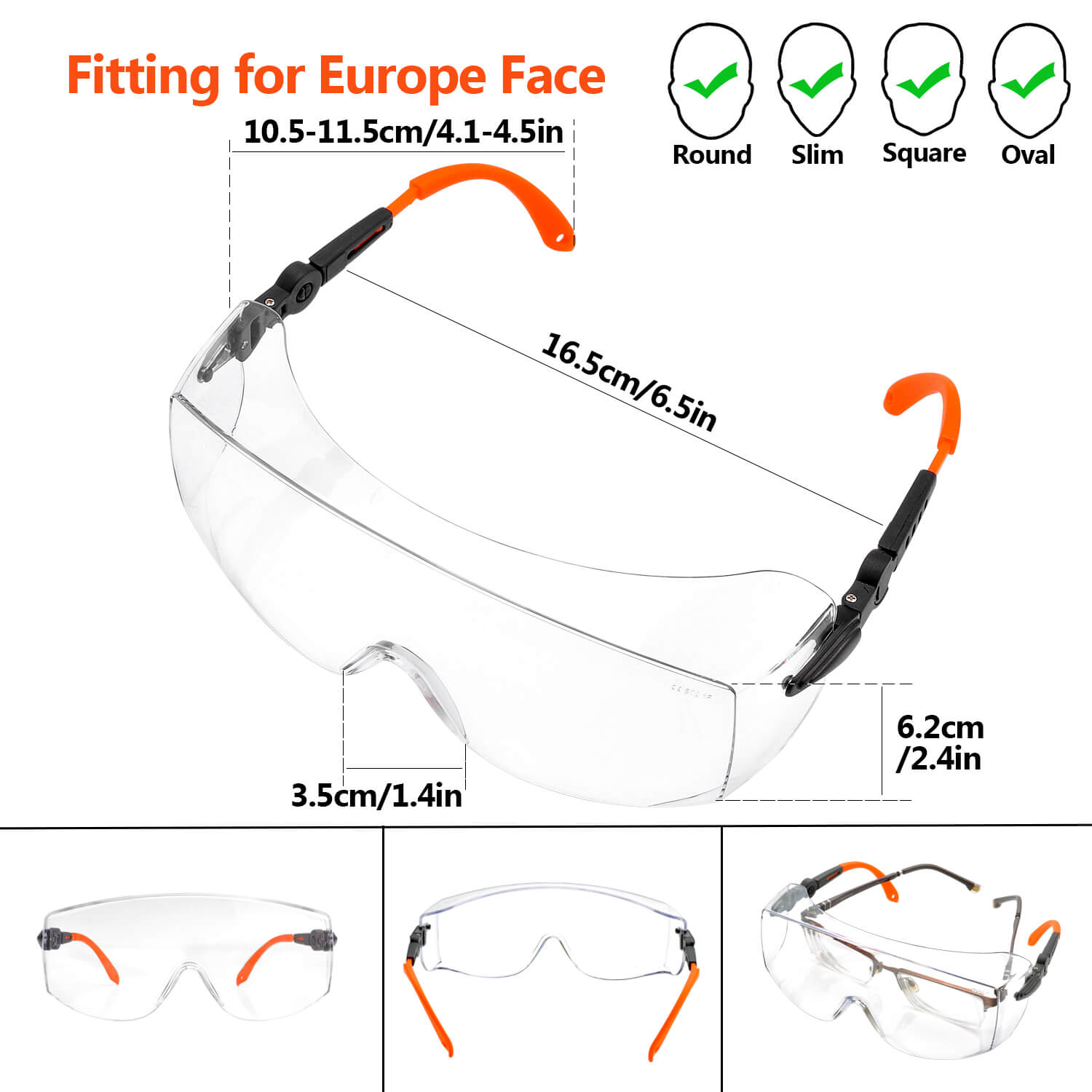 Safeyear Fogless Overglasses Safety Goggles with Z87 Fogless Coating