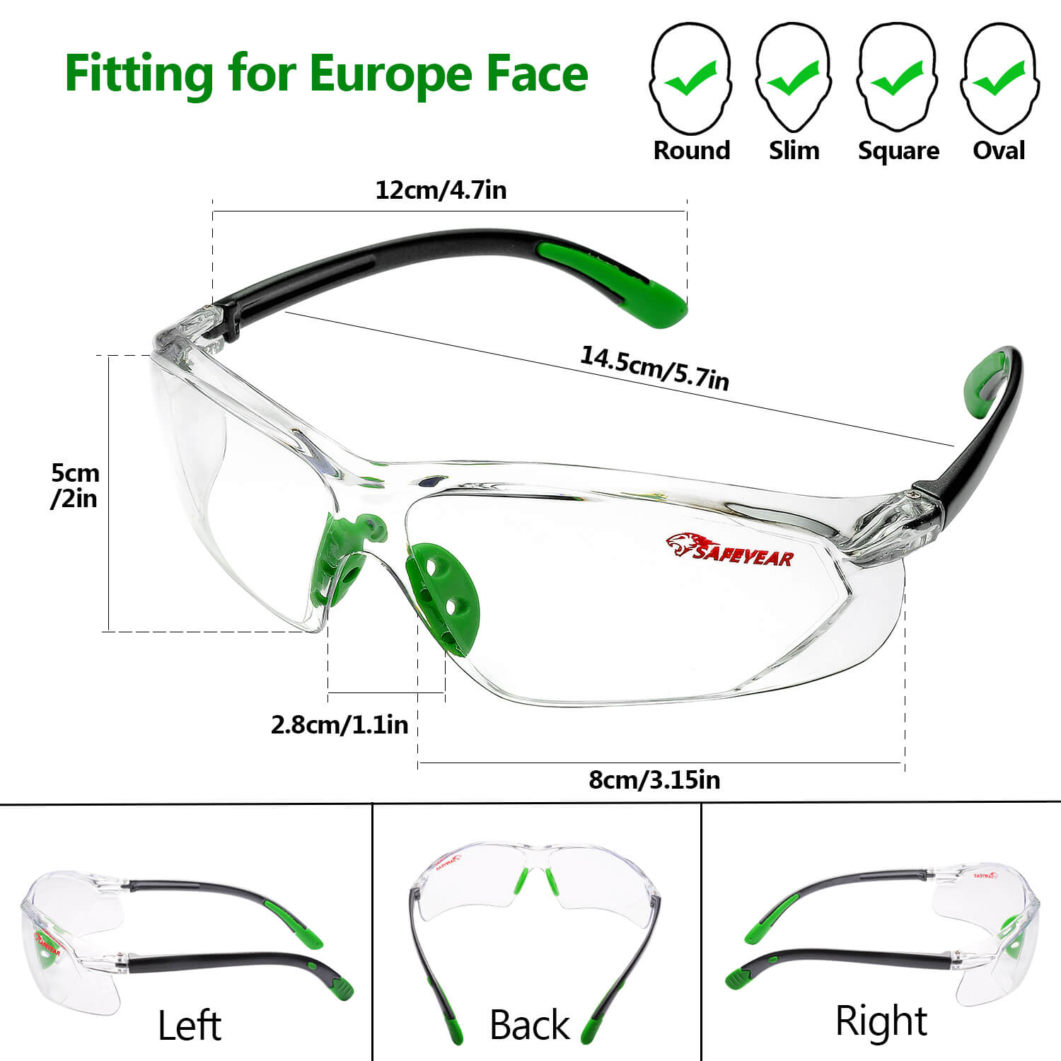 Safeyear Super Clear Anti Scratch Fogless Z87 Safety Glasses for Men & Women
