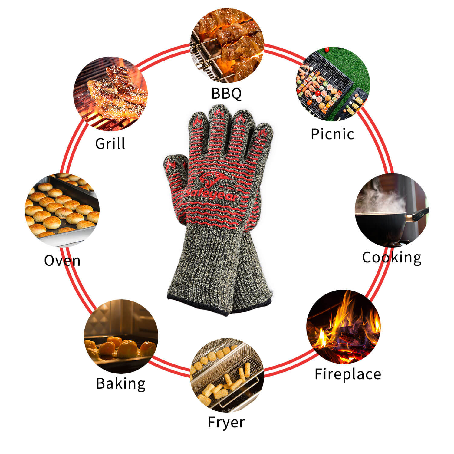 SAFEYEAR Food Grade Silicone Safety Working Gloves Grill Heat Aid Extreme Heat Resistant Grill BBQ Gloves Premium Insulated