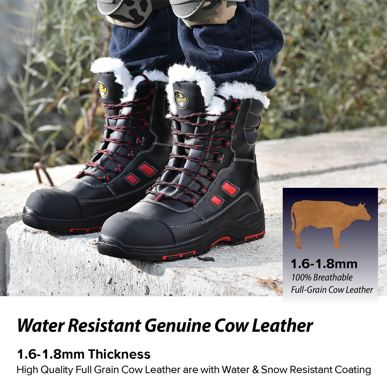 Safetoe 8" Lamb Fur Lined Winter Work Boots