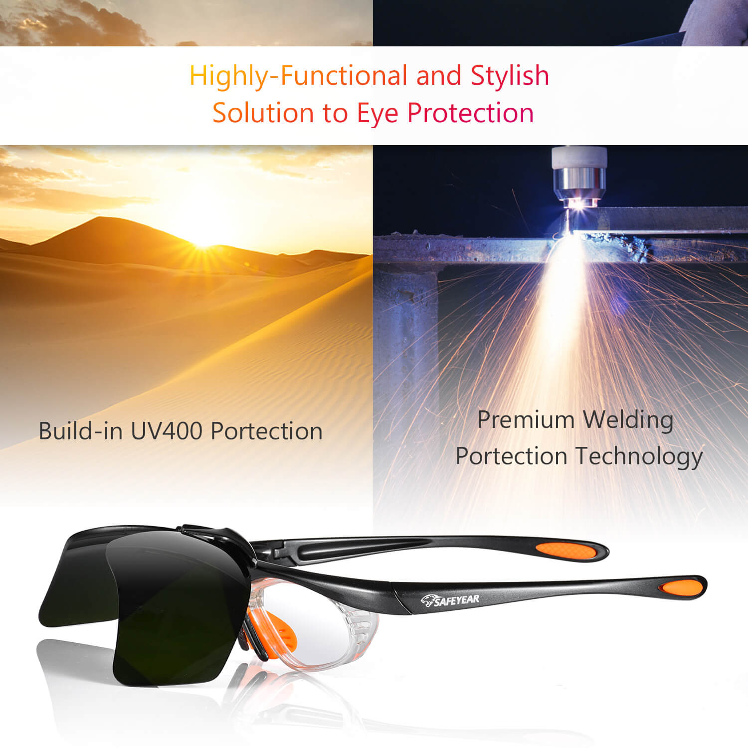 Safeyear Welding Safety Work Glasses with Anti Scratch Dark Lens UV Protection